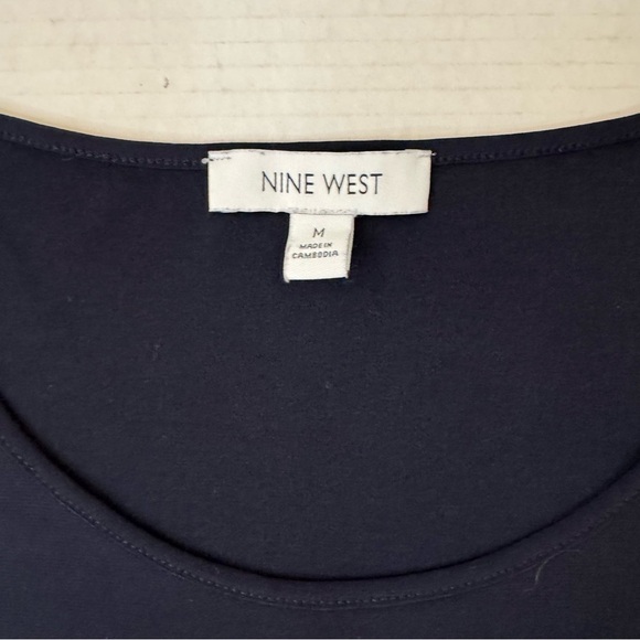 Nine West Navy Blue Short Sleeve Drapey Cold-Shoulder Blouse - Picture 5 of 8